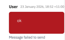 Red error toast showing message failed to send